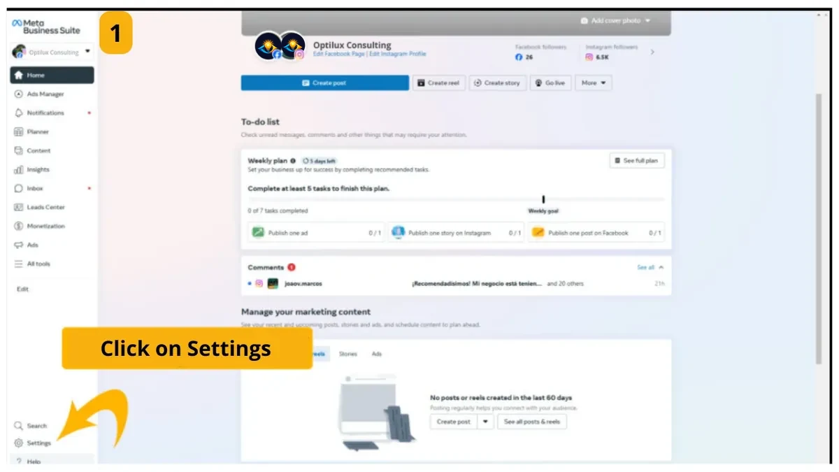 Settings in Meta Business Suite