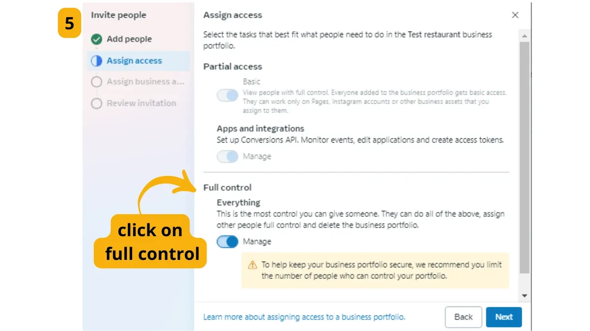 Full control option turned on