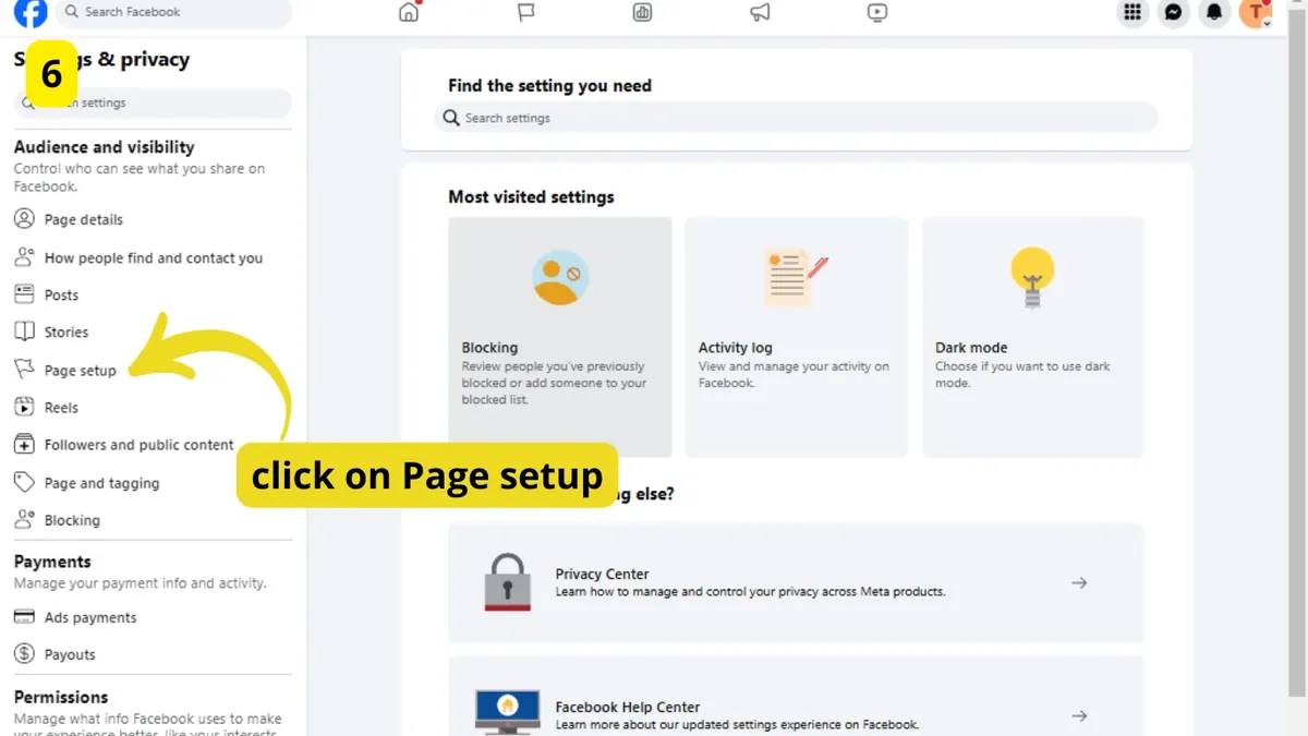 Page setup option