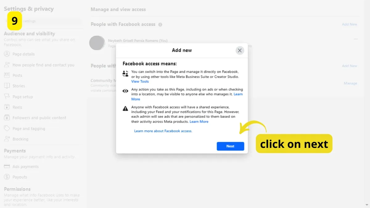 Window with the Next button