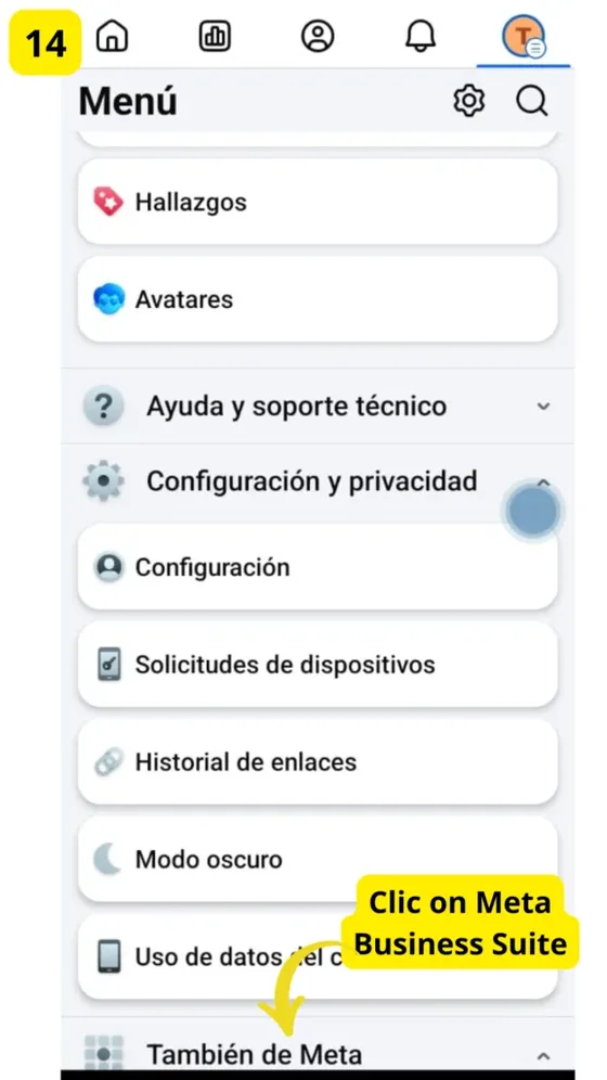 Meta Business Suite en el menú