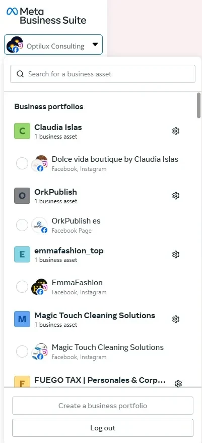 Lista de portafolios comerciales